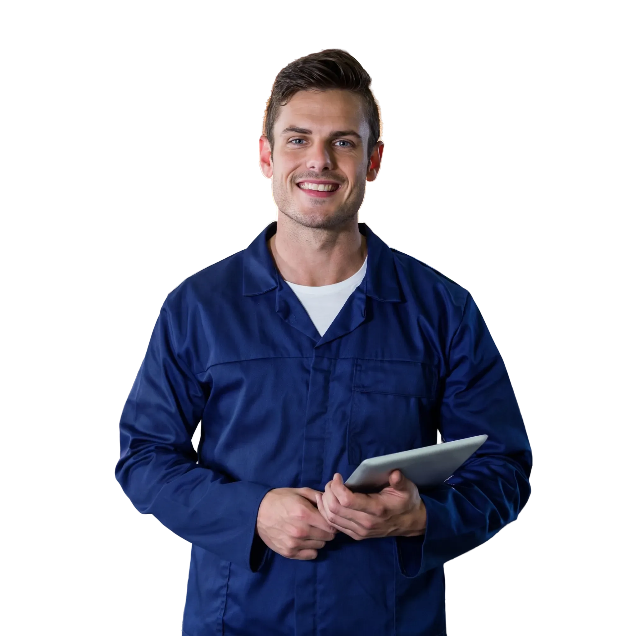 Verified Car Clinc mechanic holding a tablet