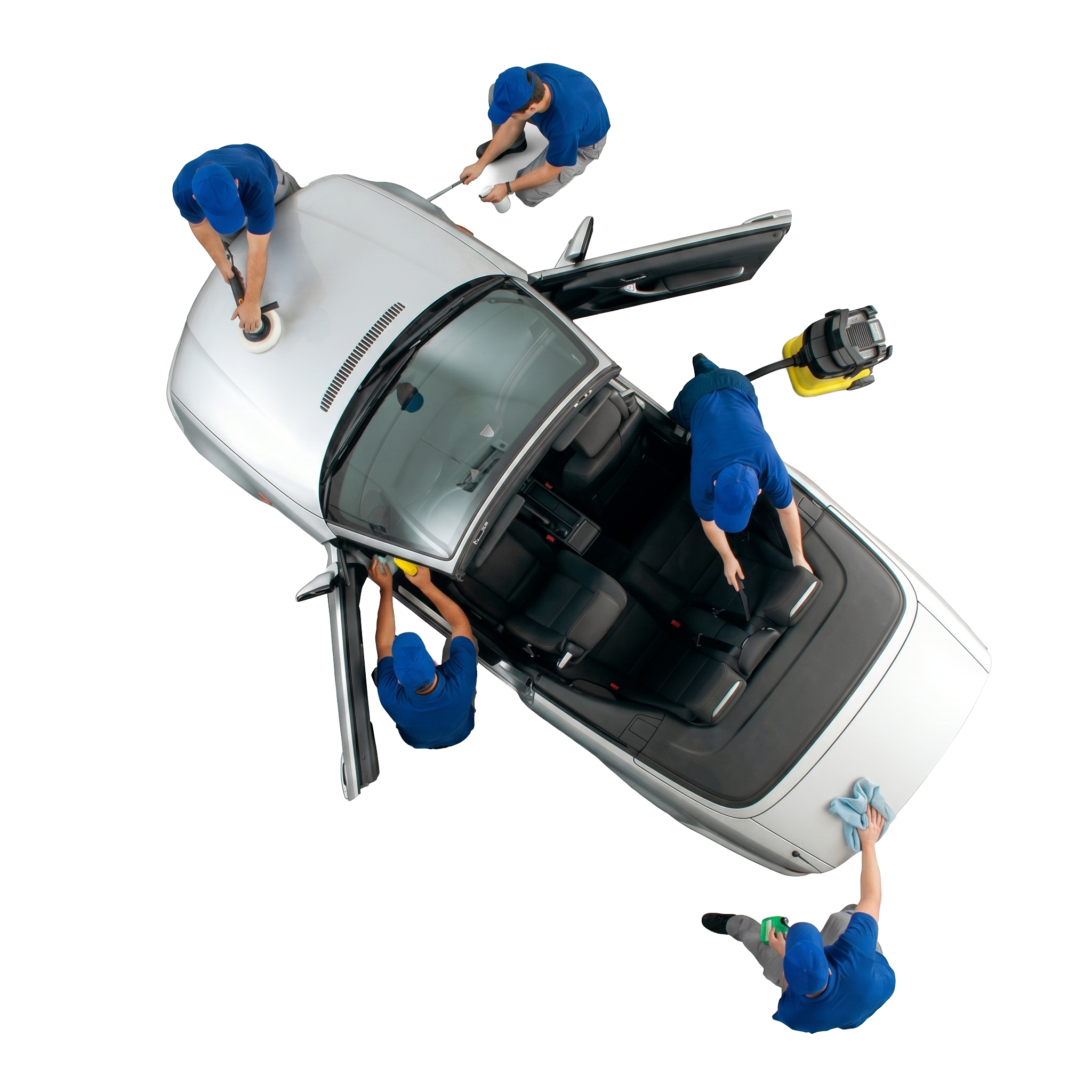 Technicians inspecting a car electrical system
