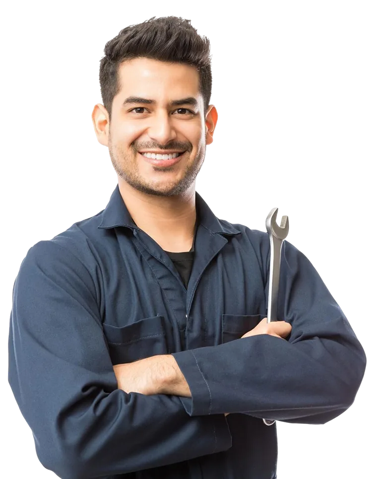 Car Clinc mechanic holding a wrench