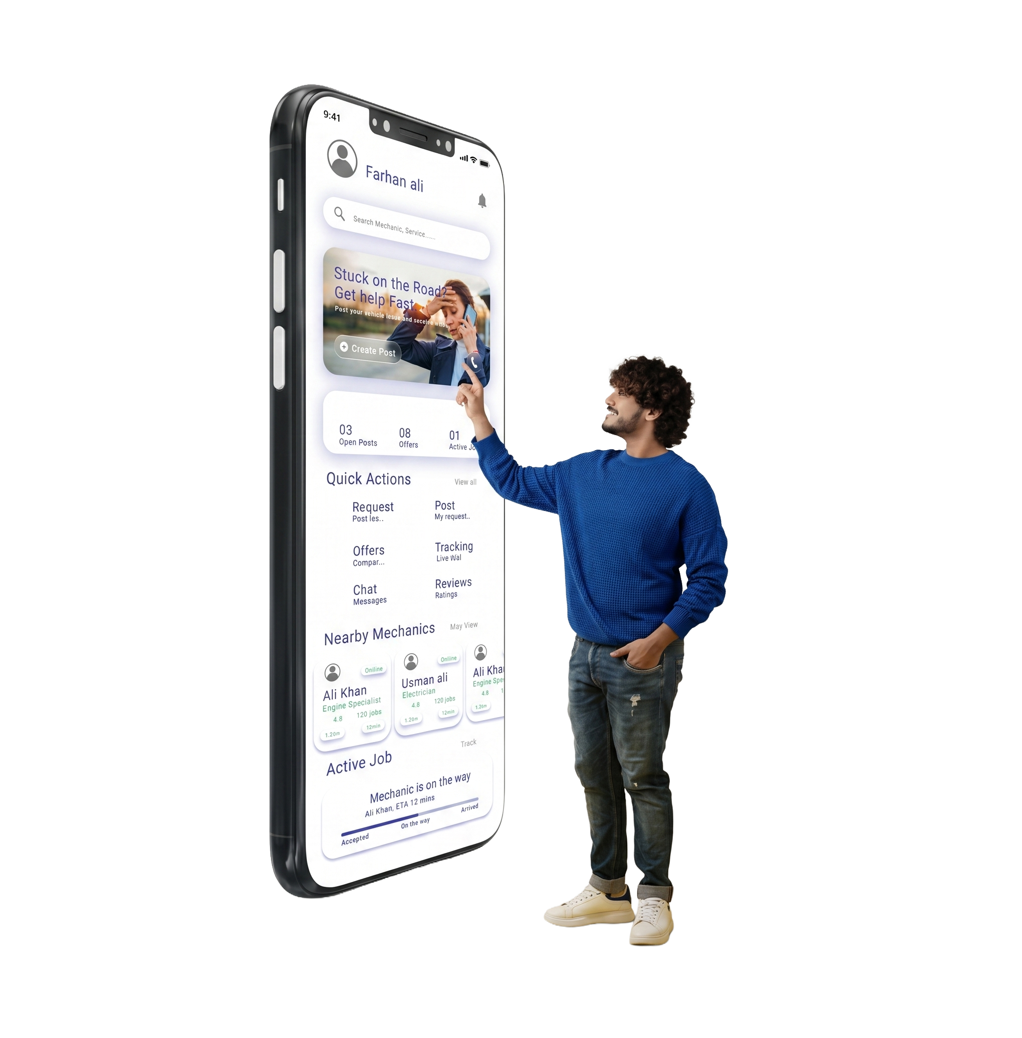 Car Clinc app showing nearby mechanics