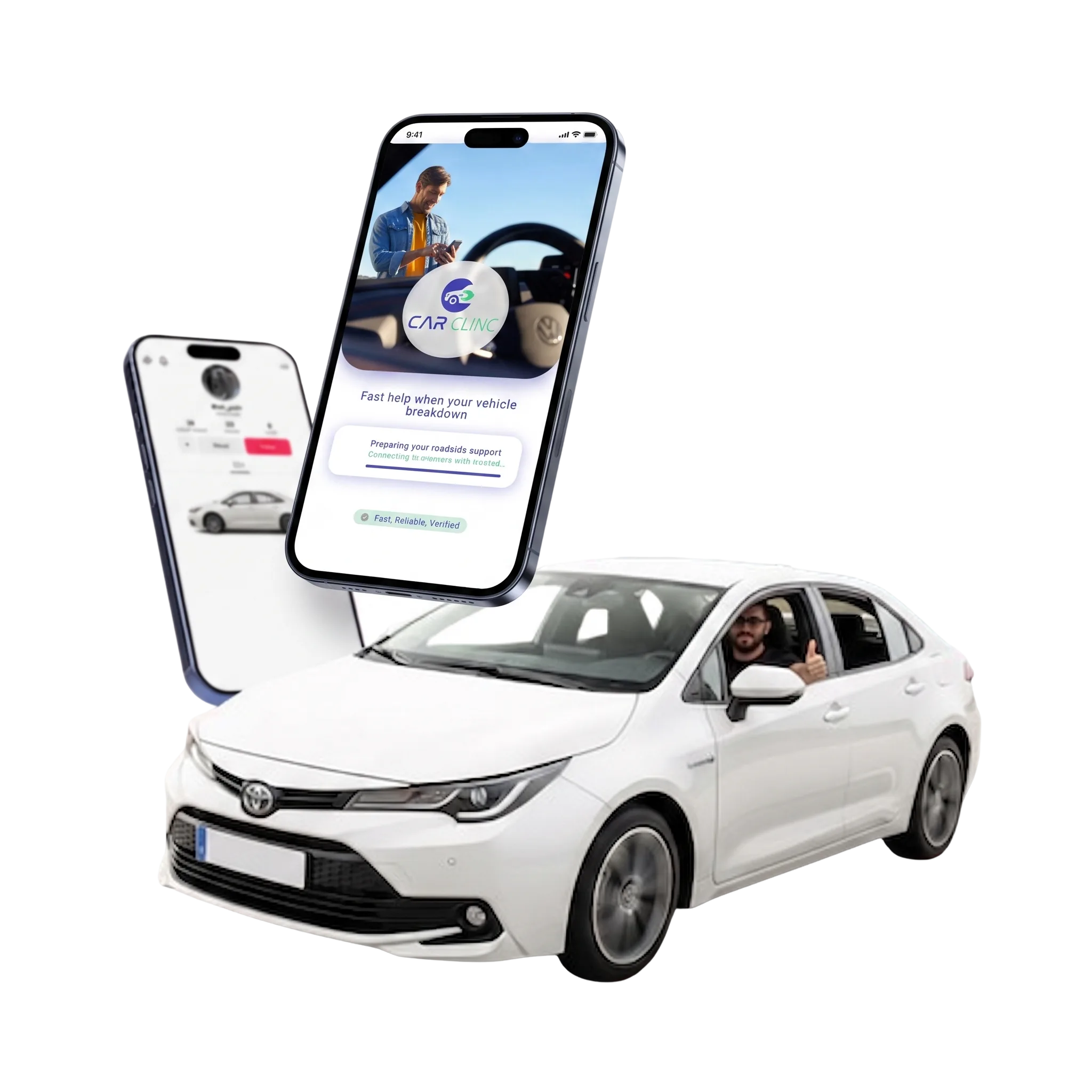 Car Clinc app and a white car